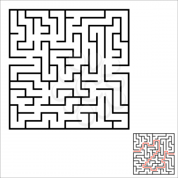 Abstract square maze. An interesting and useful game for kids. Children's puzzle with one entrance and one exit. Labyrinth conundrum. Simple flat vector illustration isolated on color background.
