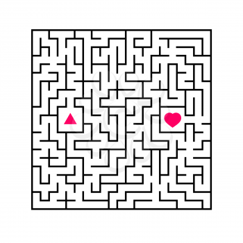 Abstract square maze. An interesting and useful game for children. Find the path from arrow to heart. Simple flat vector illustration isolated on white background