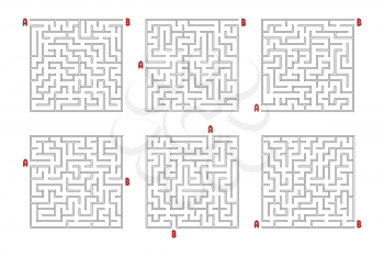 A set of square mazes. Game for kids. Puzzle for children. Labyrinth conundrum. Flat vector illustration isolated on white background.