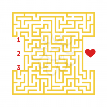 Color square maze. Game for kids. Puzzle for children. Find the right path to the heart. Labyrinth conundrum. Flat vector illustration isolated on white background