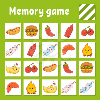 Memory game for kids. Education developing worksheet. Activity page with pictures. Puzzle game for children. Logical thinking training. Isolated vector illustration. Funny character. Cartoon style.