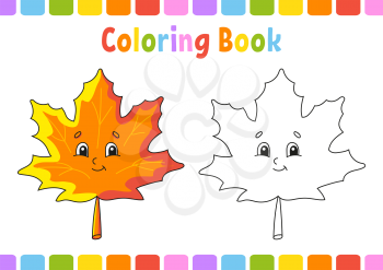 Coloring book for kids. Autumn theme. Cartoon character. Vector illustration. Fantasy page for children. Black contour silhouette. Isolated on white background.