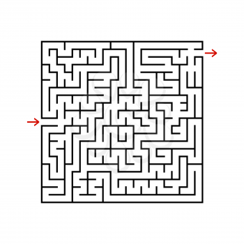 Black square maze with entrance and exit. A game for children and adults. Simple flat vector illustration isolated on white background