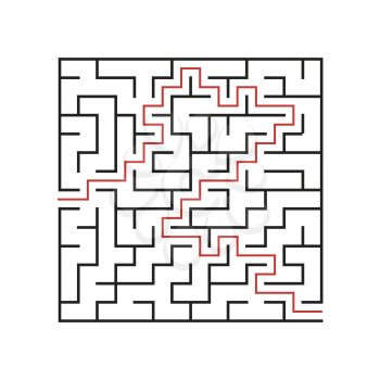 A square labyrinth for kids. The game is a mystery. A simple flat vector illustration on a white background. With the answer