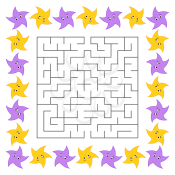 Abstract square maze. Game for kids. Puzzle for children. Cute cartoon star. Labyrinth conundrum. Vector illustration.
