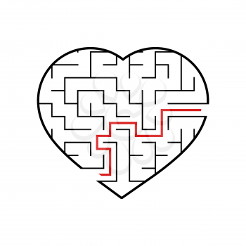 Abstract maze heart. Valentine day. Game for kids. Puzzle for children. One entrance, one exit. Labyrinth conundrum. Flat vector illustration isolated on white background. With answer