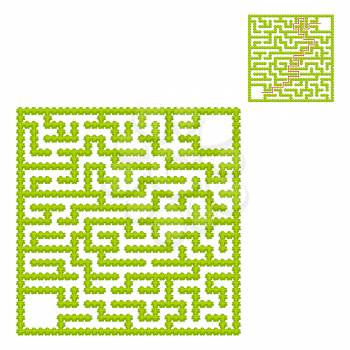 Square labyrinth of garden bushes. Game for kids. Puzzle for children. One entrance, one exit. Labyrinth conundrum. Flat vector illustration. With answer. With place for your image