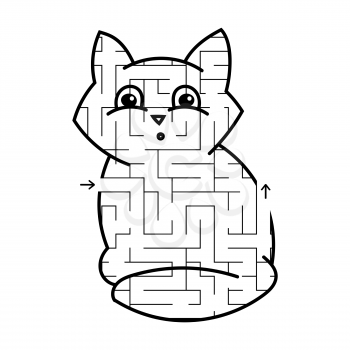 Maze cute kitty. Game for kids. Puzzle for children. Cartoon style. Labyrinth conundrum. Black white vector illustration