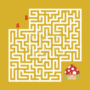 Abstract square maze. Find the right path to the cute mushroom. Game for kids. Puzzle for children. Labyrinth conundrum. Flat vector illustration isolated on color background