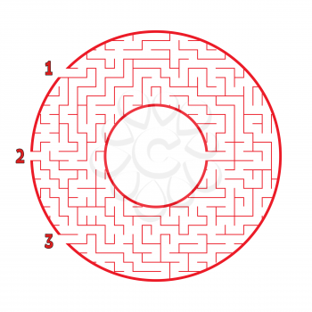 Color round maze. With three ways. Game for kids. Puzzle for children. Labyrinth conundrum. Flat vector illustration isolated on white background. With place for your image