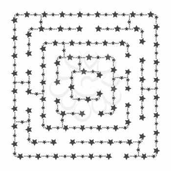 Simple square maze - starry sky. Game for kids. Puzzle for children. One entrance, one exit. Labyrinth conundrum. Flat vector illustration isolated on white background. With place for your image