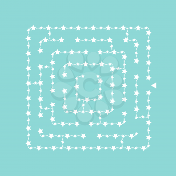 Simple square maze - starry sky. Game for kids. Puzzle for children. One entrance, one exit. Labyrinth conundrum. Flat vector illustration isolated on turquoise background. With place for your image
