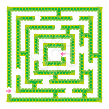 A simple green maze of leaves. Game for kids. Puzzle for children. One entrance, one exit. Labyrinth conundrum. Flat vector illustration isolated on white background