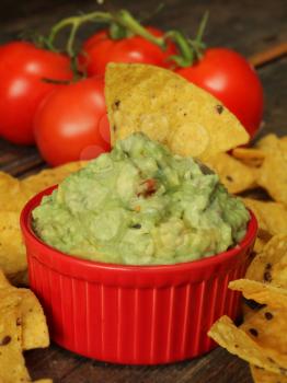 Guacamole dip with corn chips