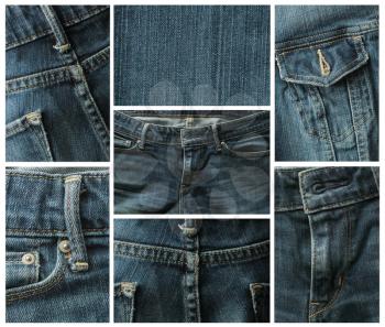 Collage showing a variety of blue denim