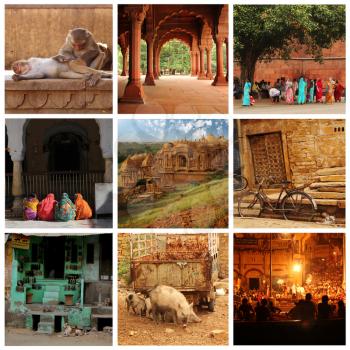 Collage showing different place and moment in Norht of India, Rajasthan 