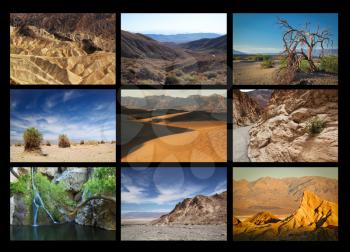 Collage showing different place to see in Death Valley, United States
