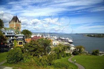 Scenic view of Chateau Frontenac and St-Lawrence river in Quebec city, Canada.