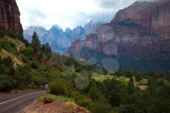Altar of Sacrifice mountain in Zion National Park in Utah United States