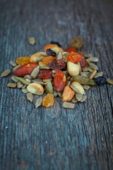 Mixed nuts, healthy snack for hiking and trekking with cashew, raisins and almond
