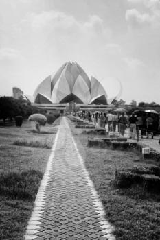 The Lotus Temple is located in New Delhi, India.  Shaped as a flowers, it has won numerous architectural awards and been featured in hundreds of newspaper.