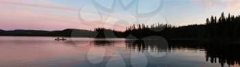Beautiful panorama of a sunset on a lake in Canada