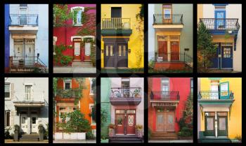 Collage of a colorful houses in Montreal, Canada