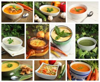 Collage showing different kind of soups