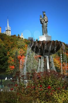 QUEBEC-CANADA 16 SEPT 2016:   Ste-Anne-de Beaupre fountain at Basilica of Sainte-Anne-de-Beaupre in Quebec, Canada during fall season