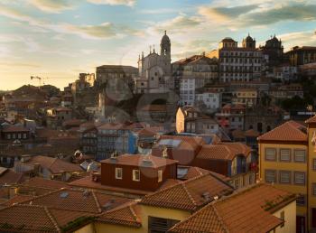 View of city of Porto, Portugal during sunset