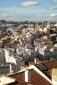 View of red roof of Lisboa from St-George's Castle in Portugal