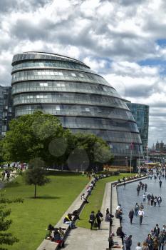 LONDON, UK - JUNE 7 , 2017: City Hall is the headquarters of the Greater London Authority, it is located in Southwark, on the south bank of the River Thames near Tower Bridge