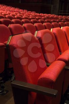 Close up of generic red theater seats