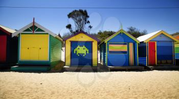 BRIGHTON-AUSTRALIA October 28, 2016: Colourful boxes in a row at Brighton beach in Victoria, Australia
