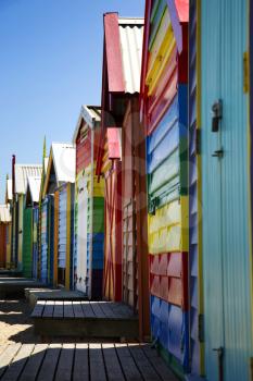 BRIGHTON-AUSTRALIA October 28, 2016: Colourful boxes in a row at Brighton beach in Victoria, Australia
