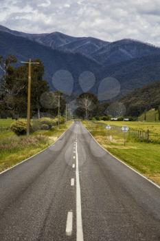 Straight road to the great alpine road in Victoria, Australia