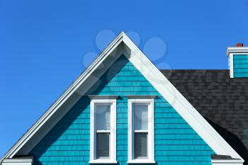 Detail of a turquoise rooftop in Iles de la Madeleine in Canada