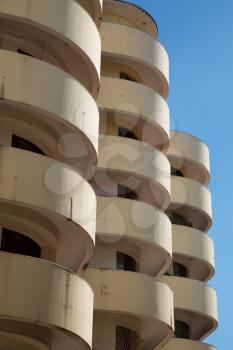 Repetition of roundish and concrete balcony colonial style in Cuba