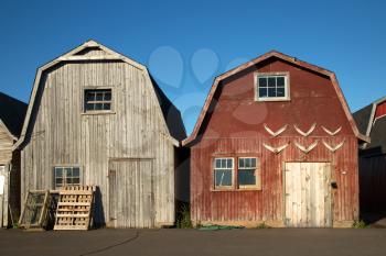 Two oysters barns in background  in Malpeque, Prince Edward island also called PEI