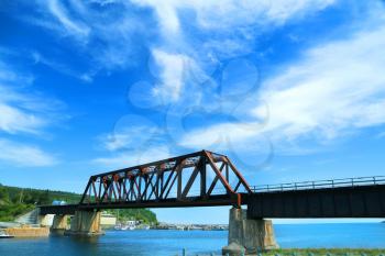 Port Daniel train bridge during a nice summer day in Gaspesie, Quebec, Canada