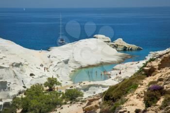 Fabulous Sarakino beach in Milos island in Greece