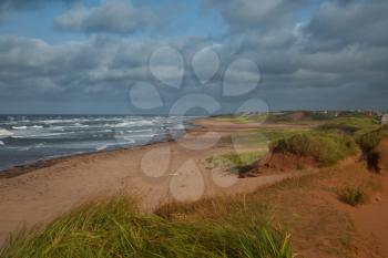 Thunder cove beach and sand dunes during high tide in Prince Edward island in Canada