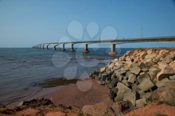 Side view of the Confederation bridge in Prince Edward island in Canada