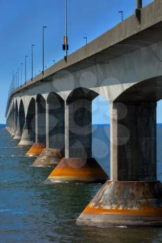 Side view of the Confederation bridge in Prince Edward island in Canada