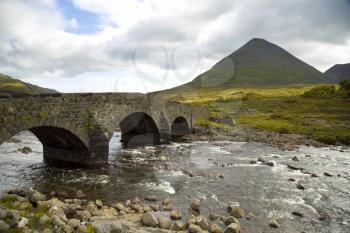 Beautiful view of the Cuillin mountain and a arch bridge on the isle of skye, Scotland