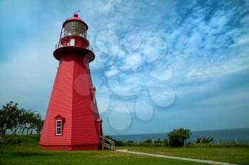 The red lighthouse La Martre in Gaspesie, Quebec, Canada in summer