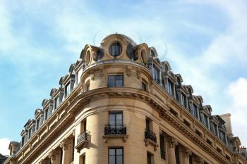 Parisian typical building of the 9th arrondissement in Paris, France