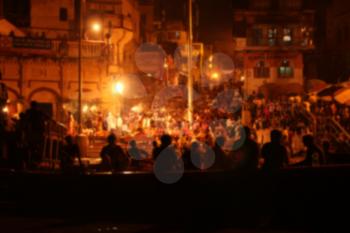 Blurred performance with silhouette during the evening in Varanasi, India