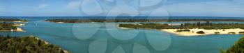 Panorama of turquoise water at Lake Entrance, Australia