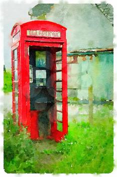 Digital watercolour of red boots in a field in Scotland